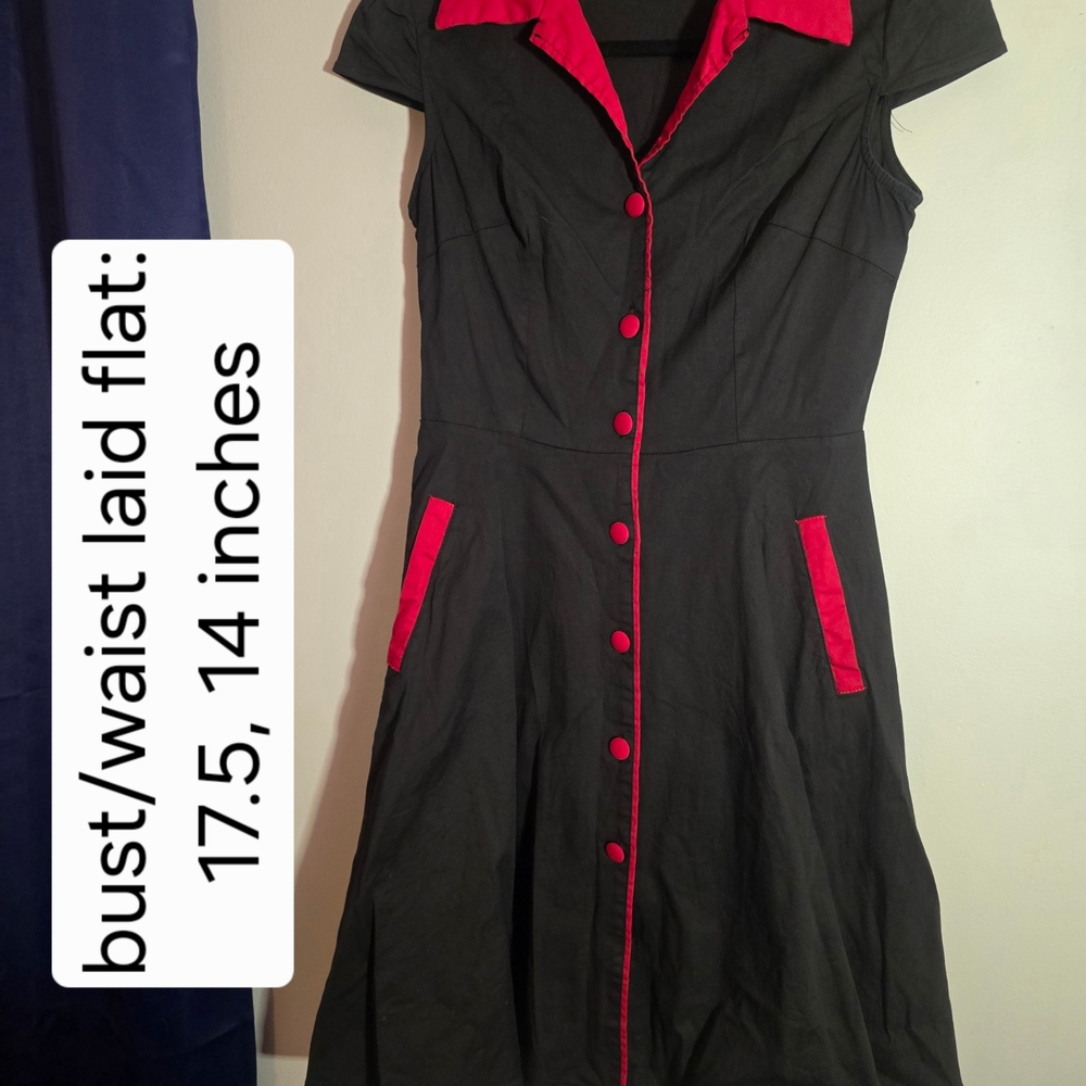 Black and Red Retro 1950s Style Button-Up Dress